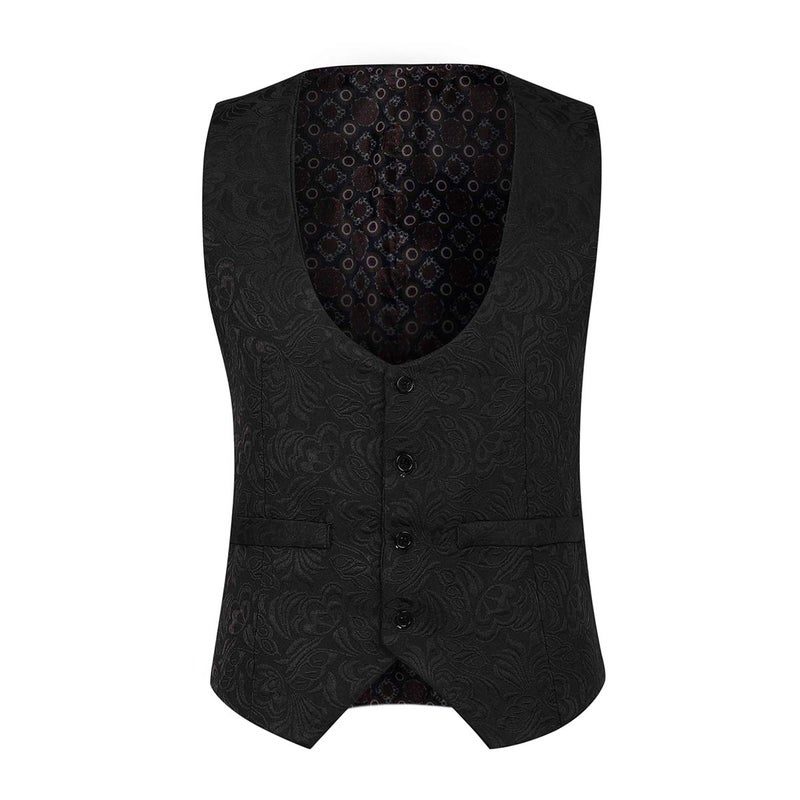 YFFUSHI Men's 3 Piece Suit Slim Fit Jacquard Tuxedo 1 Button Shawl Collar Blazer Vest & Pants for Wedding Formal Prom Black - Image 3